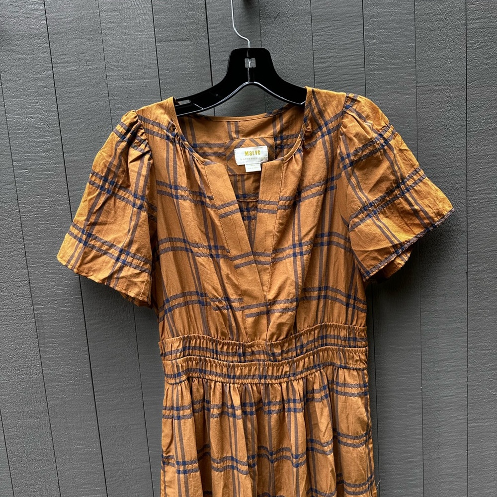 Maeve Somerset Plaid Tiered Maxi Dress. Size small. Rust/brown